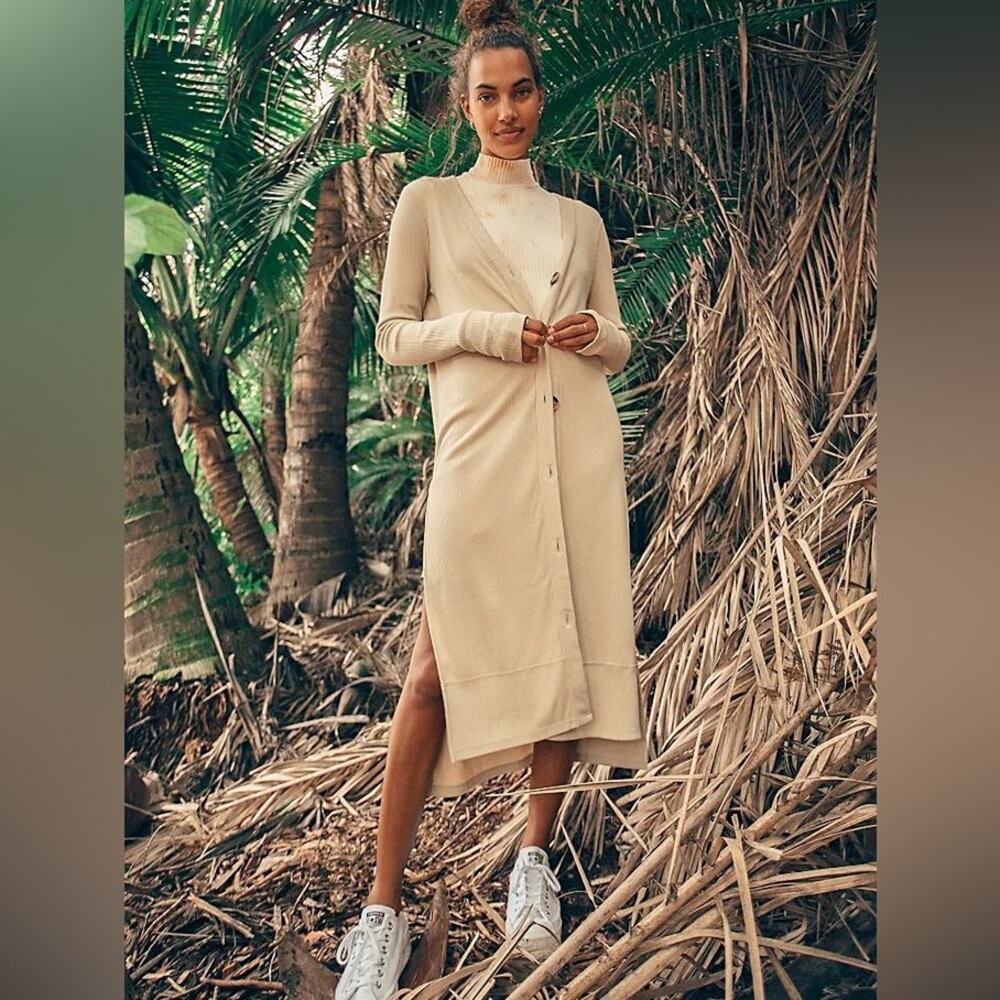 We The Free Perfect Match Longline Cardigan Duster Tan Ribbed Size Large NWT - Picture 9 of 9